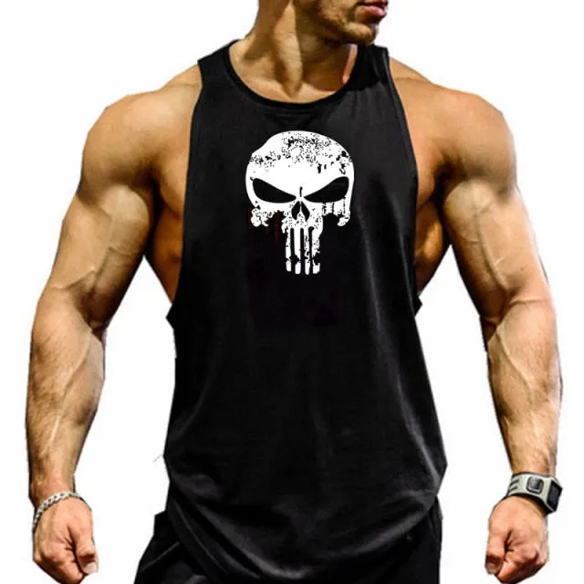 Skull Captain Gym Cotton Singlets Canotte Bodybuilding Stringer Tank Top Super man Fitness Shirt Muscle Guys Sleeveless Tanktop