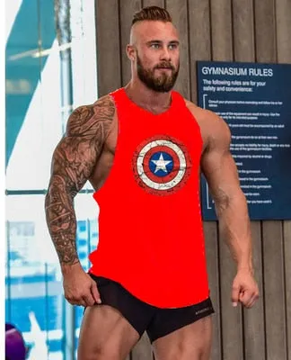 Skull Captain Gym Cotton Singlets Canotte Bodybuilding Stringer Tank Top Super man Fitness Shirt Muscle Guys Sleeveless Tanktop