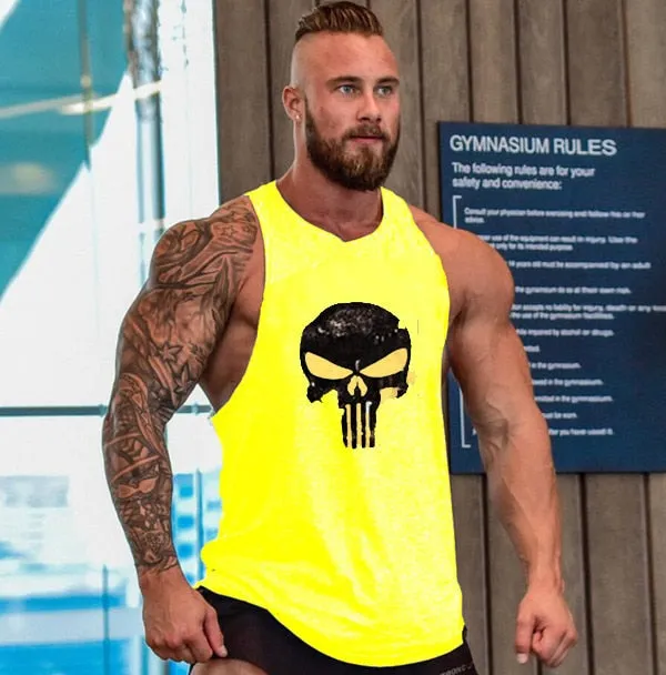 Skull Captain Gym Cotton Singlets Canotte Bodybuilding Stringer Tank Top Super man Fitness Shirt Muscle Guys Sleeveless Tanktop