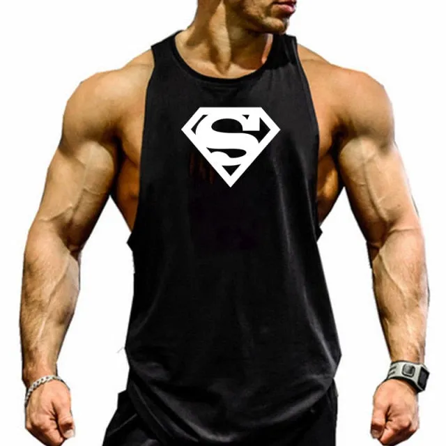 Skull Captain Gym Cotton Singlets Canotte Bodybuilding Stringer Tank Top Super man Fitness Shirt Muscle Guys Sleeveless Tanktop