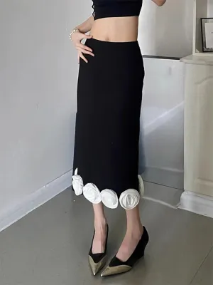 Spliced Appliques Elegant A Line Skirt For Women High Waist Patchwork Zipper Split Temperament Skirts Female New