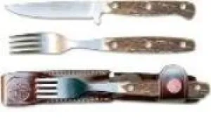 Stag Handle Knife & Fork Set w- Sheath