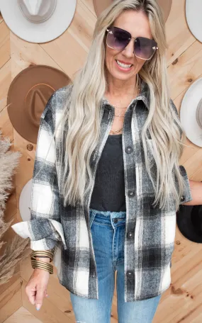 Stay Cozy Oversized Plaid Shacket - Black - Final Sale