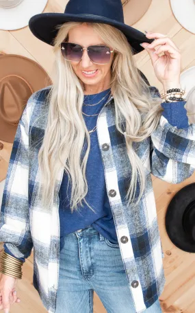 Stay Cozy Oversized Plaid Shacket - Navy - Final Sale