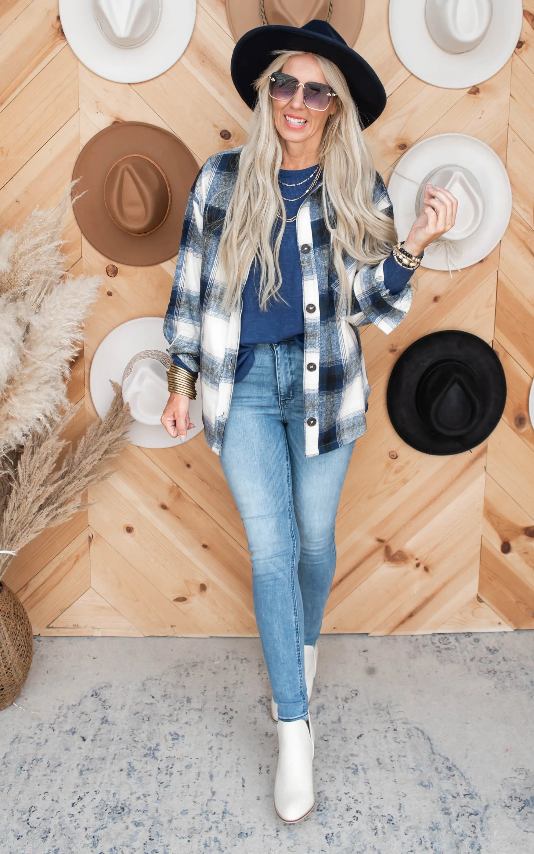 Stay Cozy Oversized Plaid Shacket - Navy - Final Sale