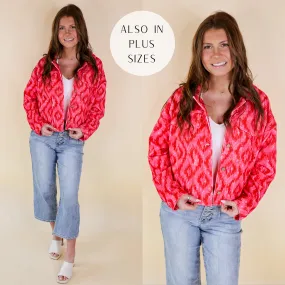 Stay Sweet Mosaic Print Corduroy Jacket with Crystal Fringe Back in Pink and Red