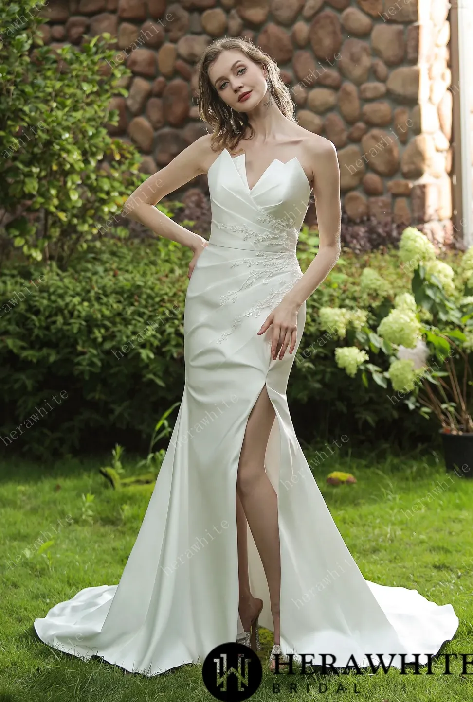 Strapless Silky Satin Wedding Dress With Detachable Overskirt