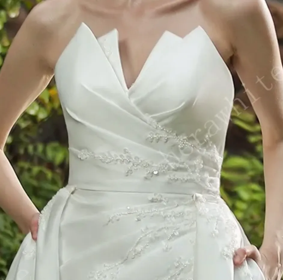 Strapless Silky Satin Wedding Dress With Detachable Overskirt