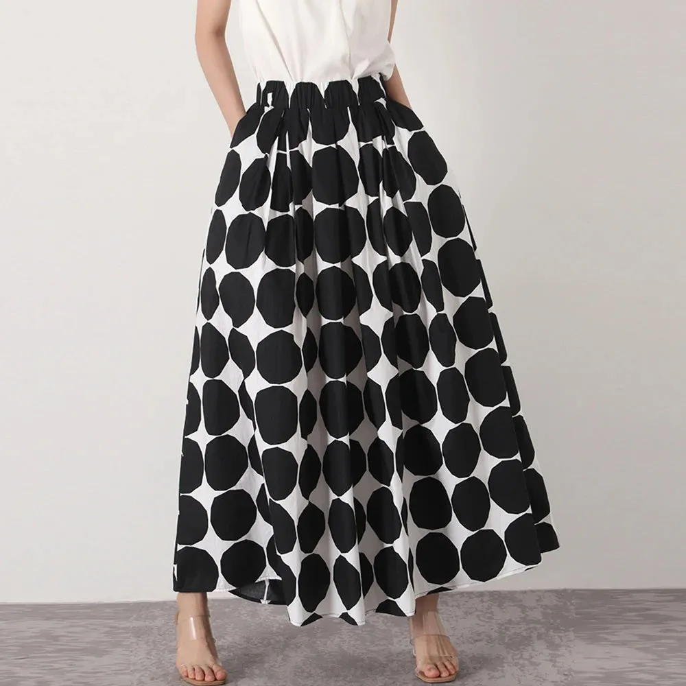 Streetwear Polka Dots Skirt For Women High Waist A Line Colorblock Casual Loose Fashion Midi Skirts Female Clothing