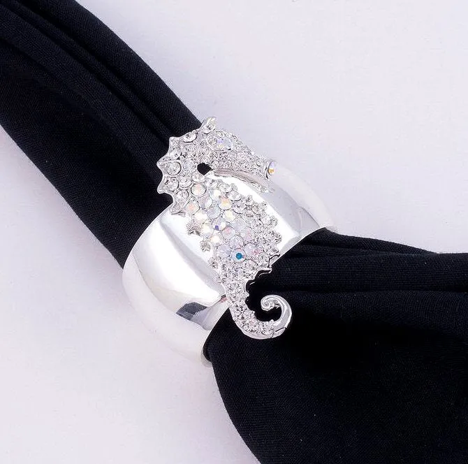 Swarovski Crystals Seahorse Luxury Napkin Ring Set