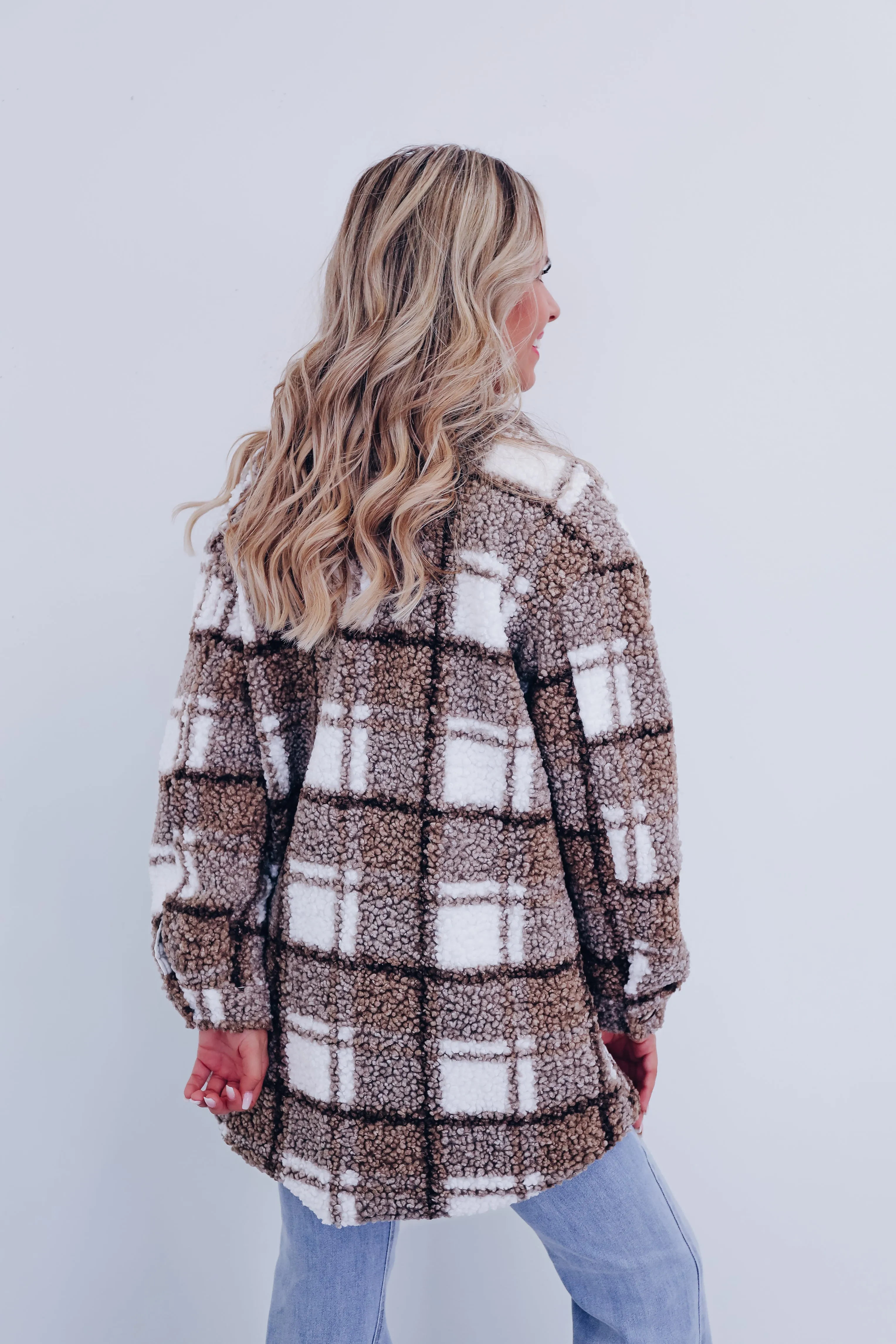 Teddy Plaid Sherpa Shacket - Brown