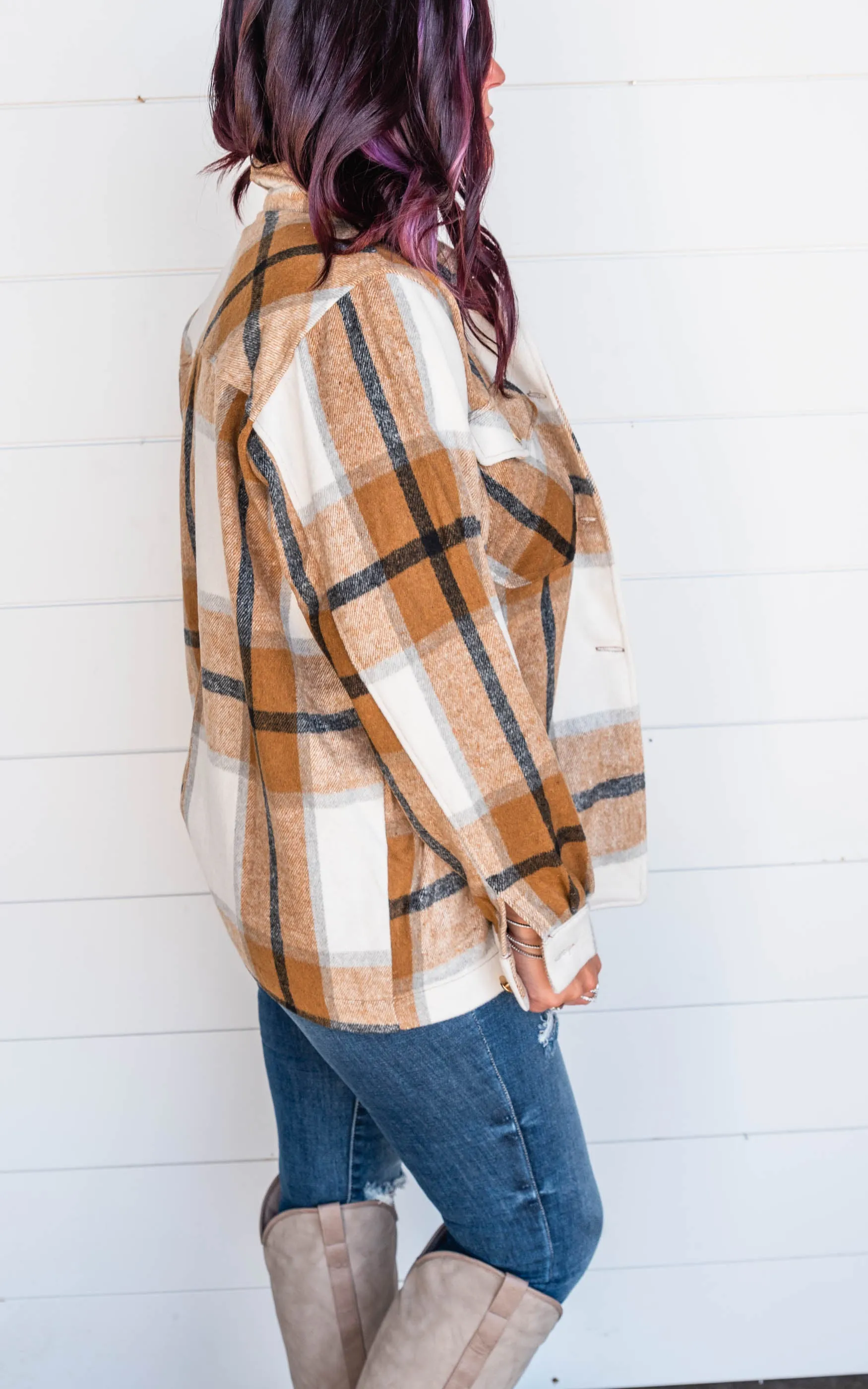 The Elizabeth Plaid Overized Shacket ((Camel)) - Final Sale