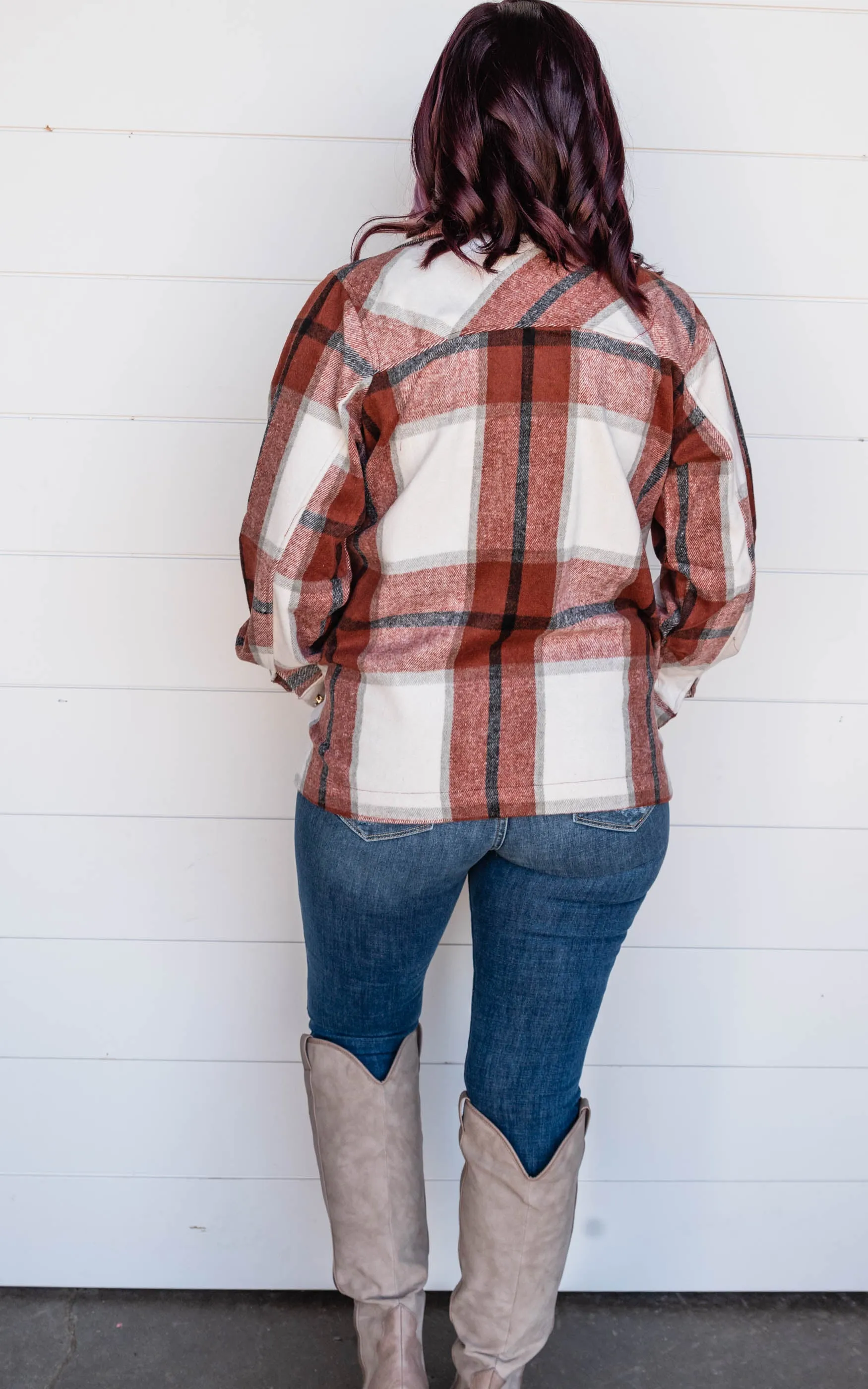 The Elizabeth Plaid Overized Shacket ((RUST)) - Final Sale