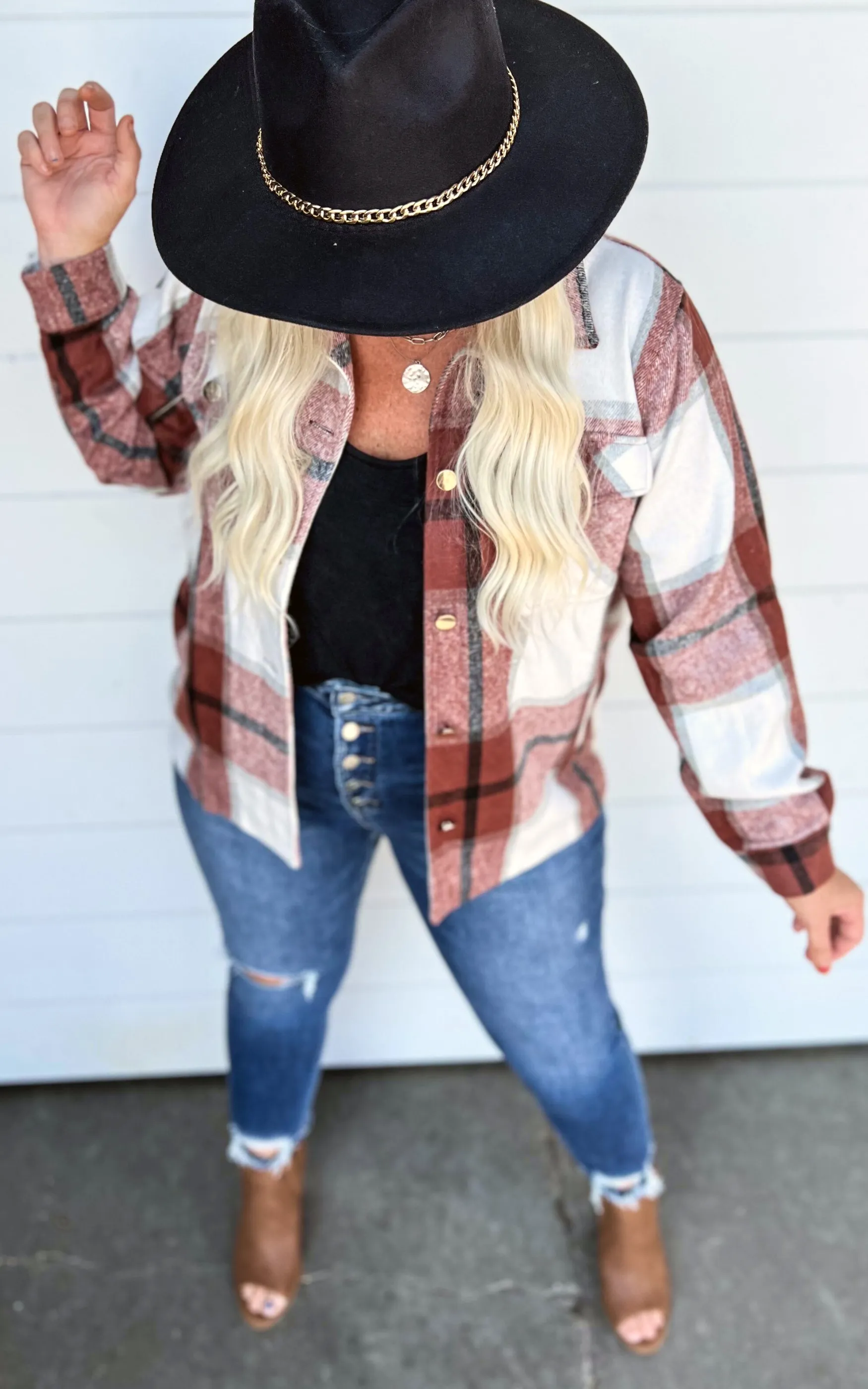 The Elizabeth Plaid Overized Shacket ((RUST)) - Final Sale