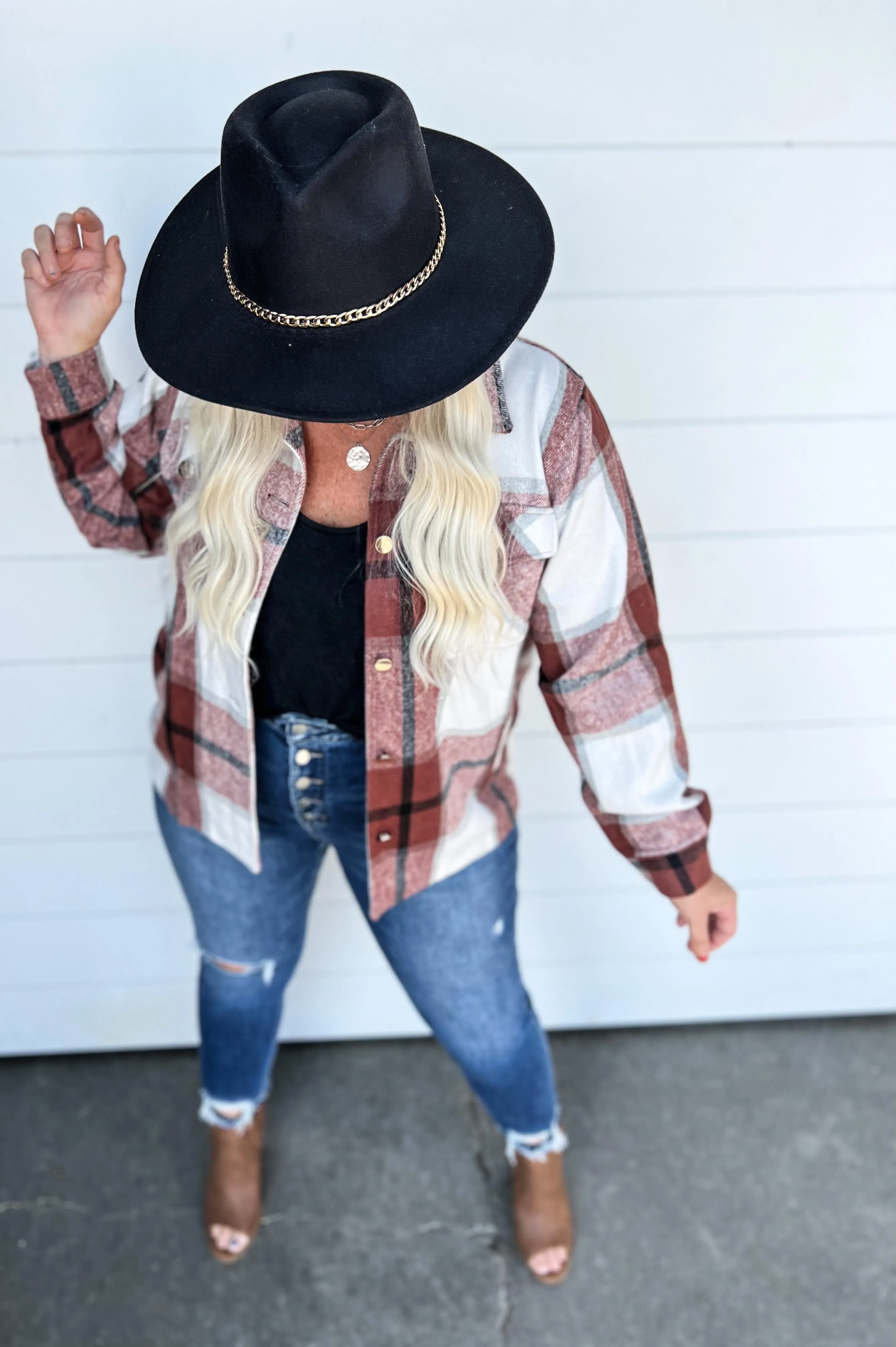 The Elizabeth Plaid Overized Shacket ((RUST)) - Final Sale