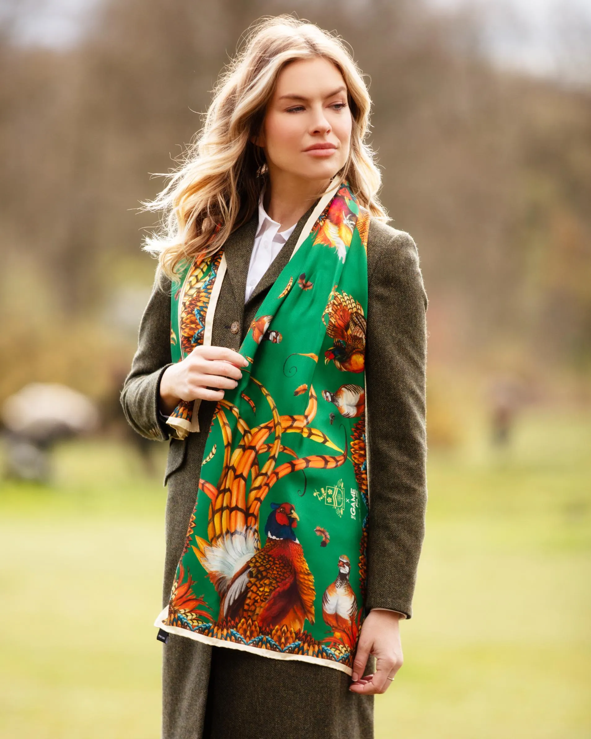 The Game Fair Limited Edition Design: Emerald Green Silk Scarf