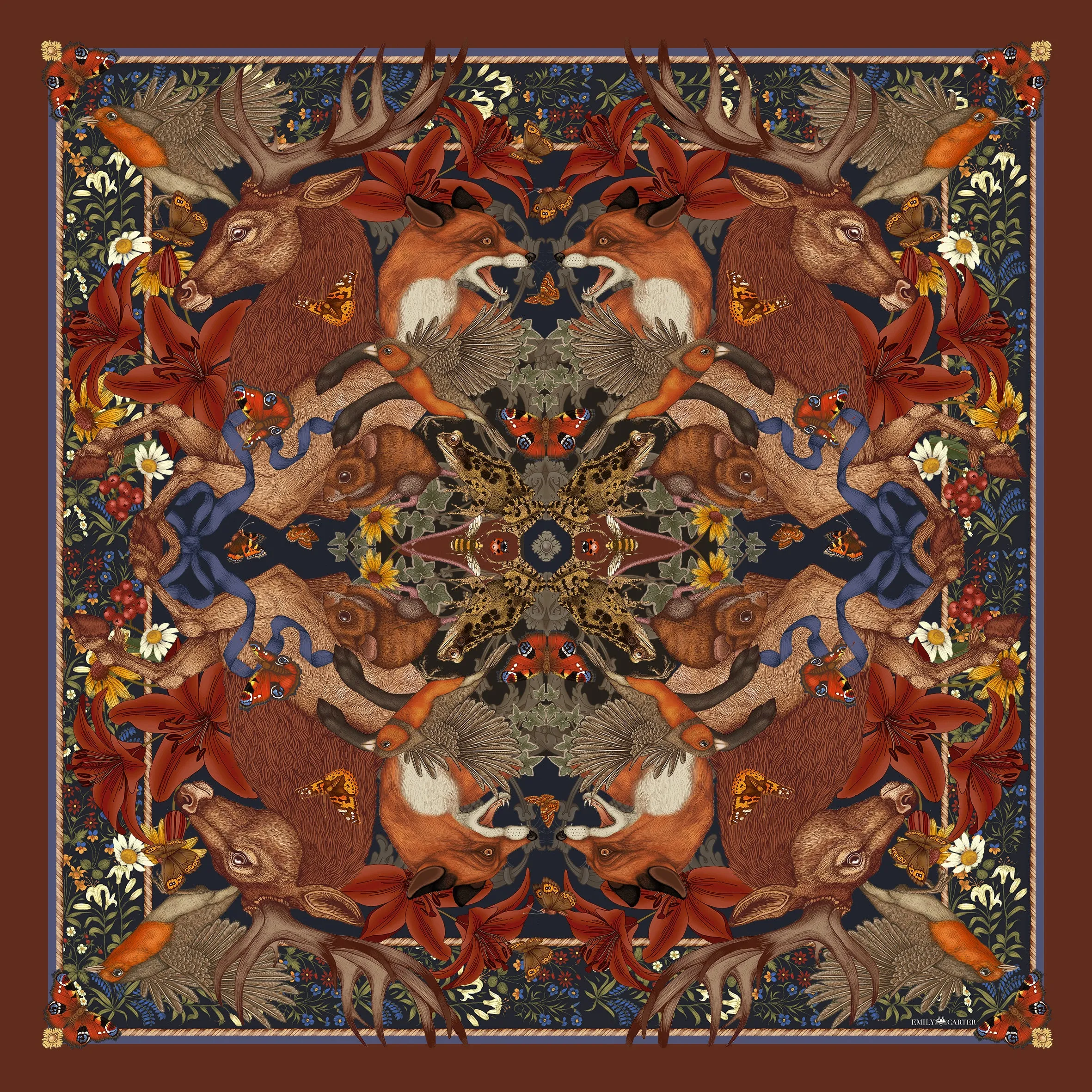 The Stag & Fox Silk Scarf | 90x90cm