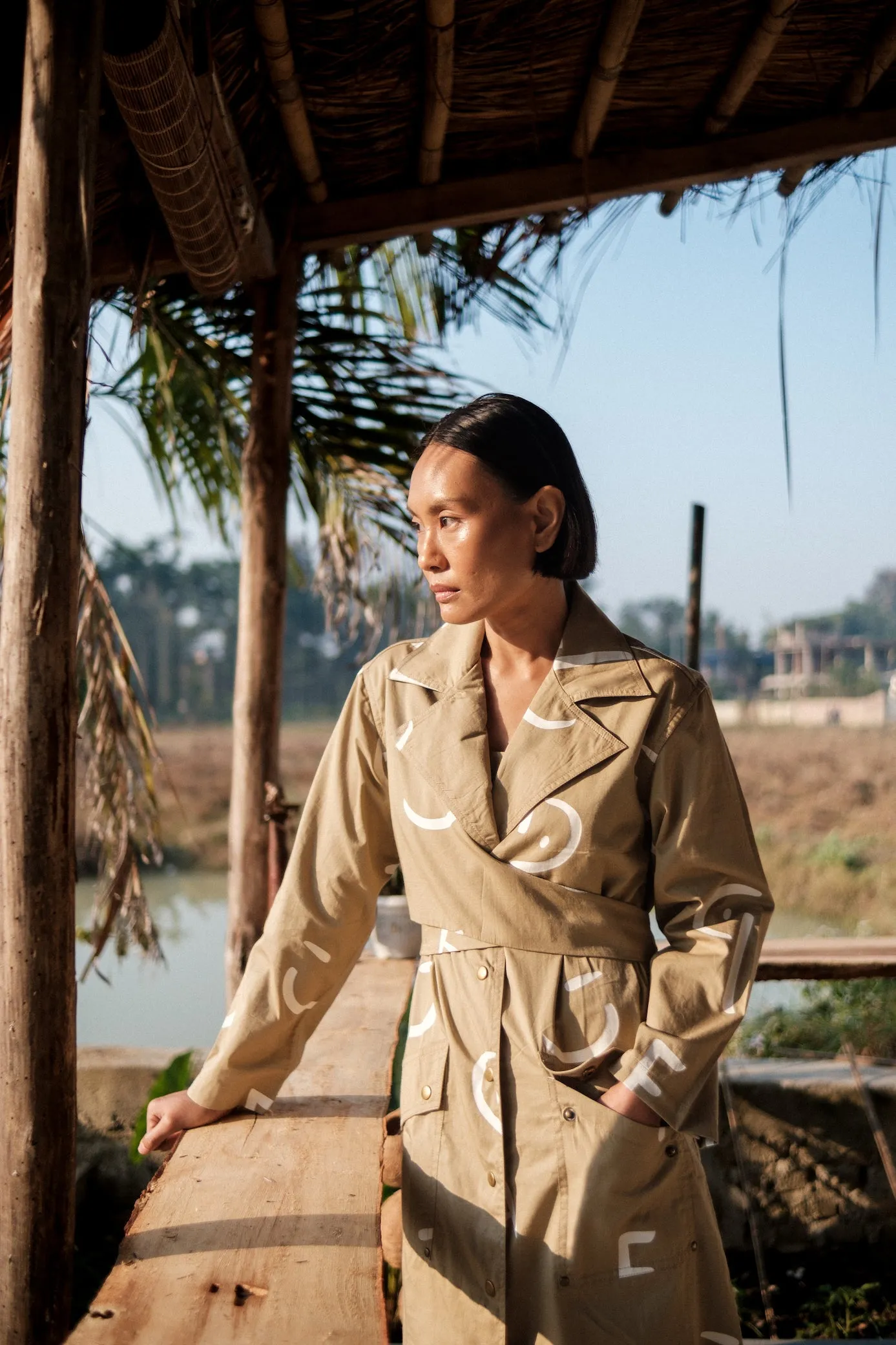 The Terra Tribe Khaki Line Printed Copenhagen Trench