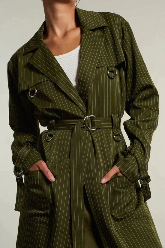 THE VILLAIN PINSTRIPE TRENCH COAT