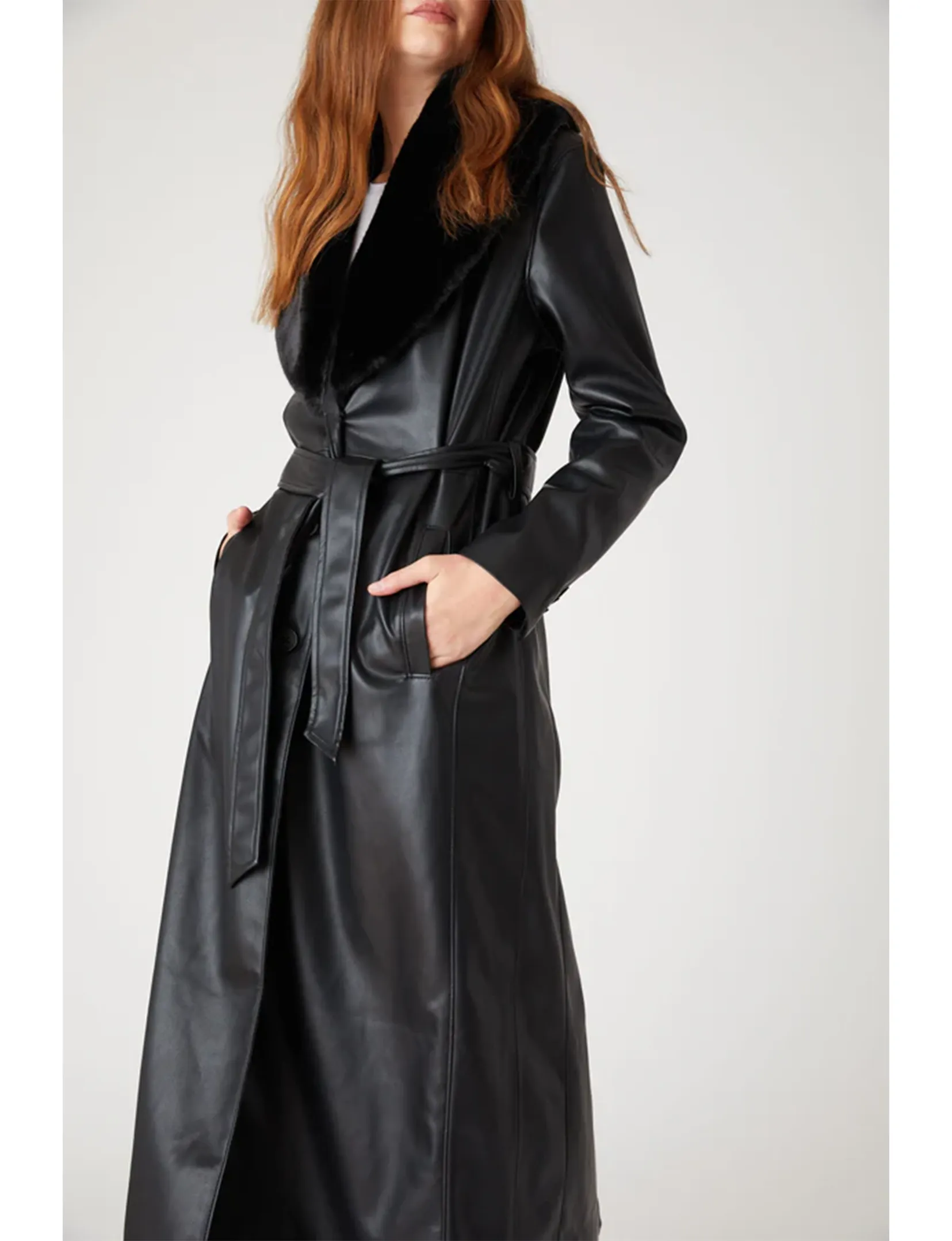 Vegan Leather Belted Trench, Late Night Feels