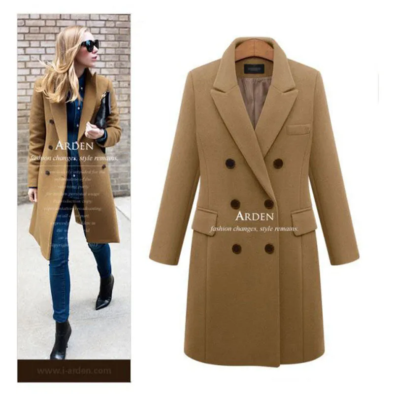 VenusFox Elegant Long Wool Coat Plus Size