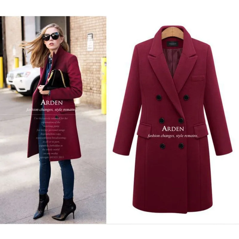 VenusFox Elegant Long Wool Coat Plus Size