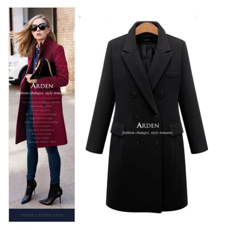 VenusFox Elegant Long Wool Coat Plus Size