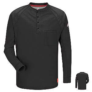 VF Imagewear Bulwark IQ 2X Black 5.3 Ounce 69% Cotton 25% Polyester 6% Polyoxadiazole Men's Long Sleeve Flame Resistant Henley Shirt With Concealed Pencil Stall And Chest Pocket