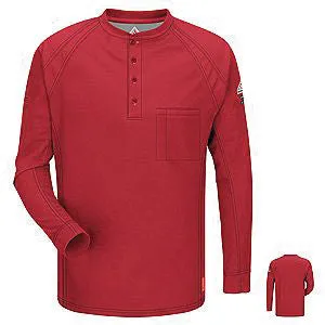 VF Imagewear Bulwark IQ 2X Red 5.3 Ounce 69% Cotton 25% Polyester 6% Polyoxadiazole Men's Long Sleeve Flame Resistant Henley Shirt With Concealed Pencil Stall And Chest Pocket