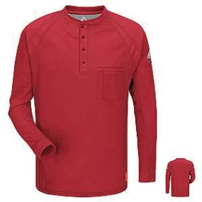 VF Imagewear Bulwark IQ 2X Red 5.3 Ounce 69% Cotton 25% Polyester 6% Polyoxadiazole Men's Long Sleeve Flame Resistant Henley Shirt With Concealed Pencil Stall And Chest Pocket