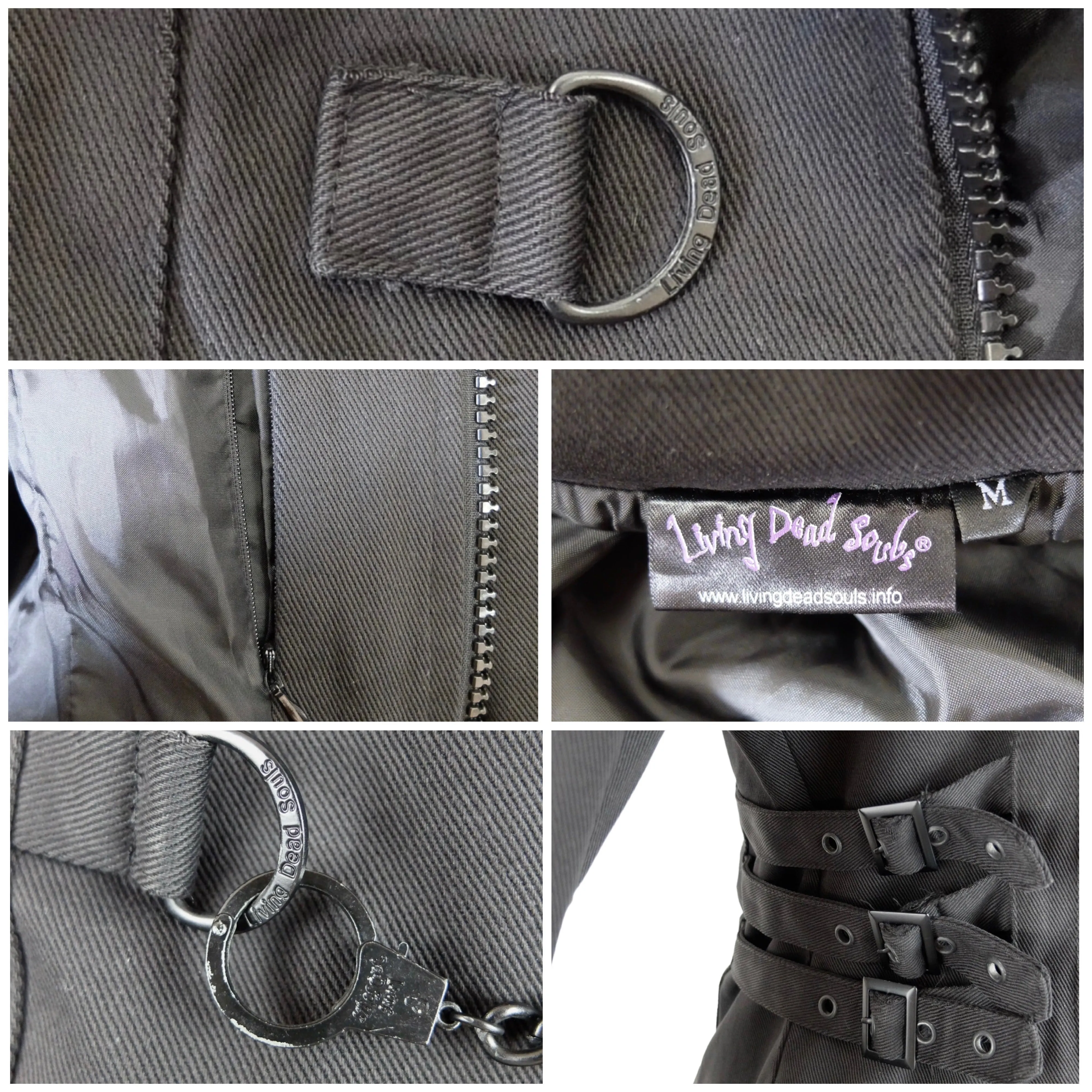 Vintage 2000s Y2K Goth Punk Grunge Utility Black Jacket with Handcuff Chain & Lace Up Detail