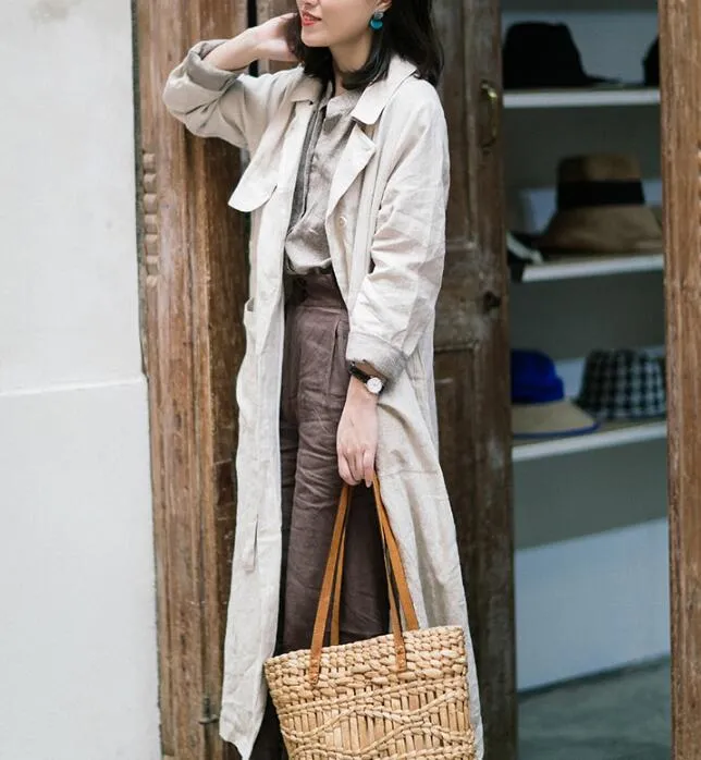 Waist Belt Linen Long Sleeve Autumn Women Trench CoatS90921