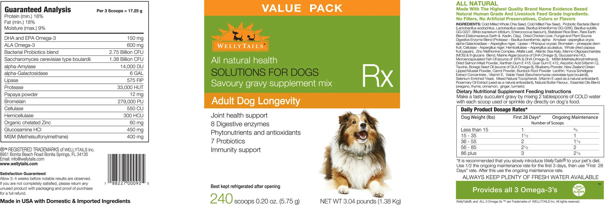 WellyTails Adult Dog Supplement for Longevity, Joint Health, Immunity and Digestion Support