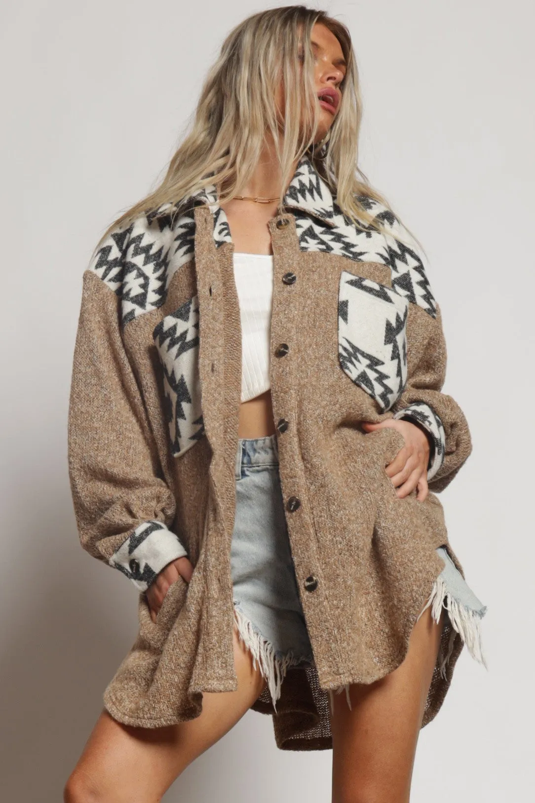 Western Aztec Soft Knit Shacket