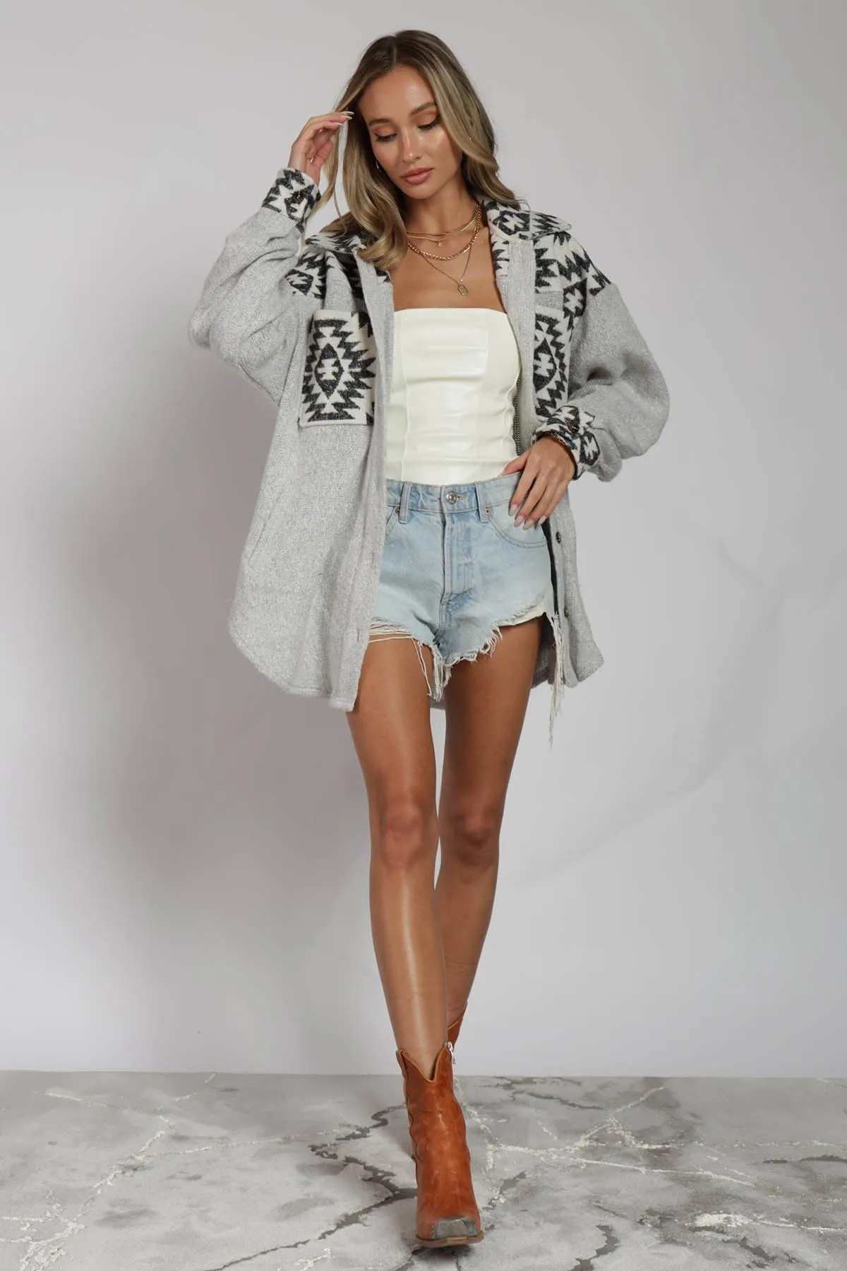 Western Aztec Soft Knit Shacket