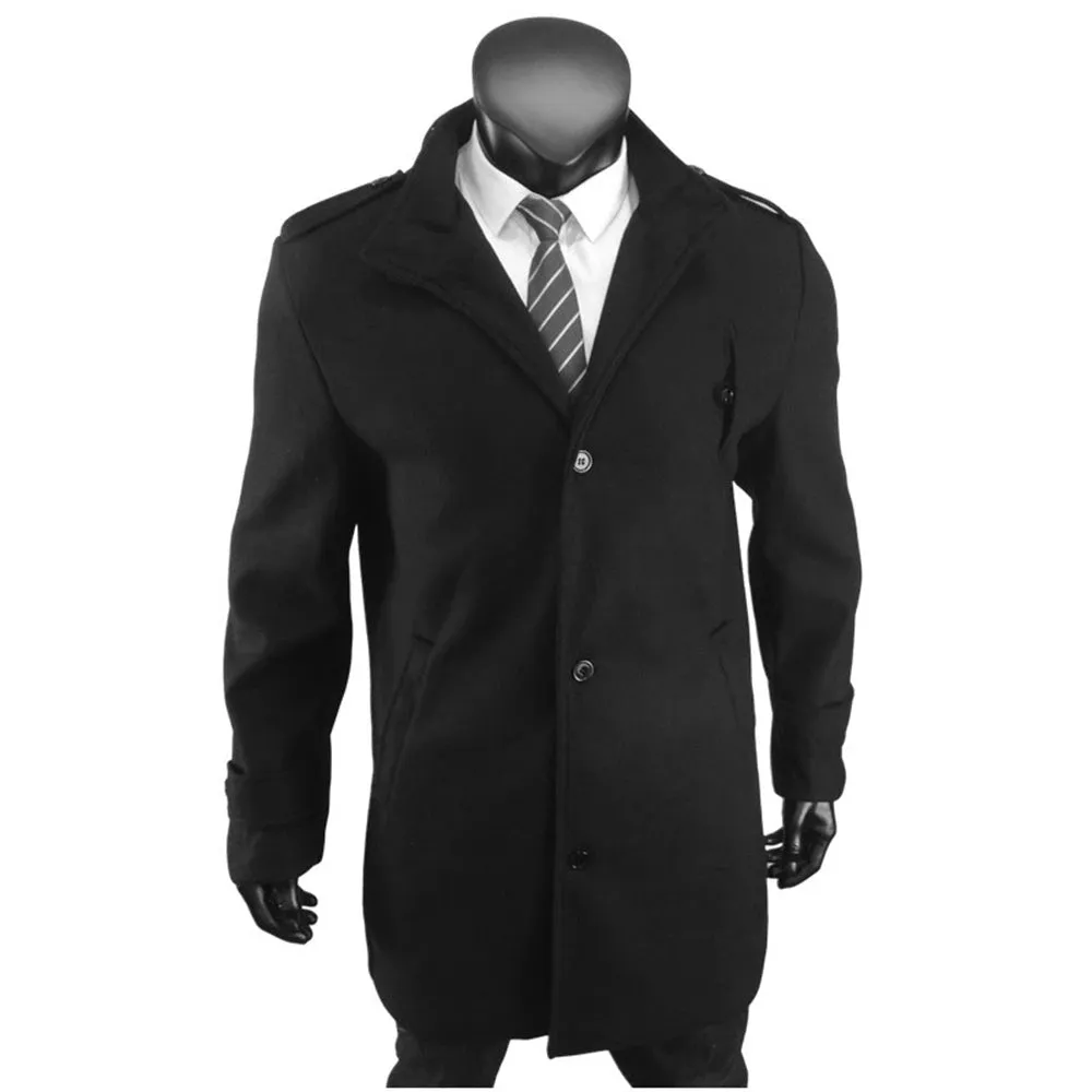 WIAOFELLAS  -  2025 Spring and Autumn New Men's Solid Color Y2K Wool Coat Fashion Trend Casual Daily Single-Breasted Mid-Length Windbreaker Men