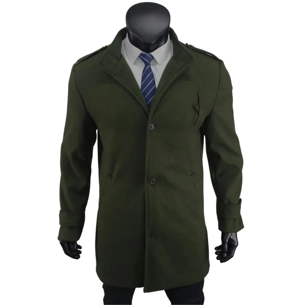 WIAOFELLAS  -  2025 Spring and Autumn New Men's Solid Color Y2K Wool Coat Fashion Trend Casual Daily Single-Breasted Mid-Length Windbreaker Men