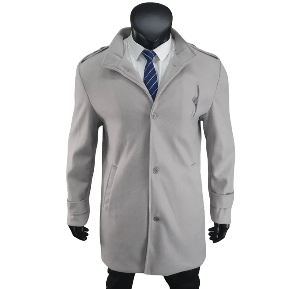 WIAOFELLAS  -  2025 Spring and Autumn New Men's Solid Color Y2K Wool Coat Fashion Trend Casual Daily Single-Breasted Mid-Length Windbreaker Men