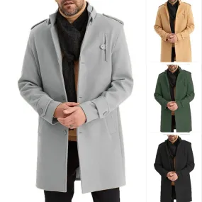 WIAOFELLAS  -  2025 Spring and Autumn New Men's Solid Color Y2K Wool Coat Fashion Trend Casual Daily Single-Breasted Mid-Length Windbreaker Men