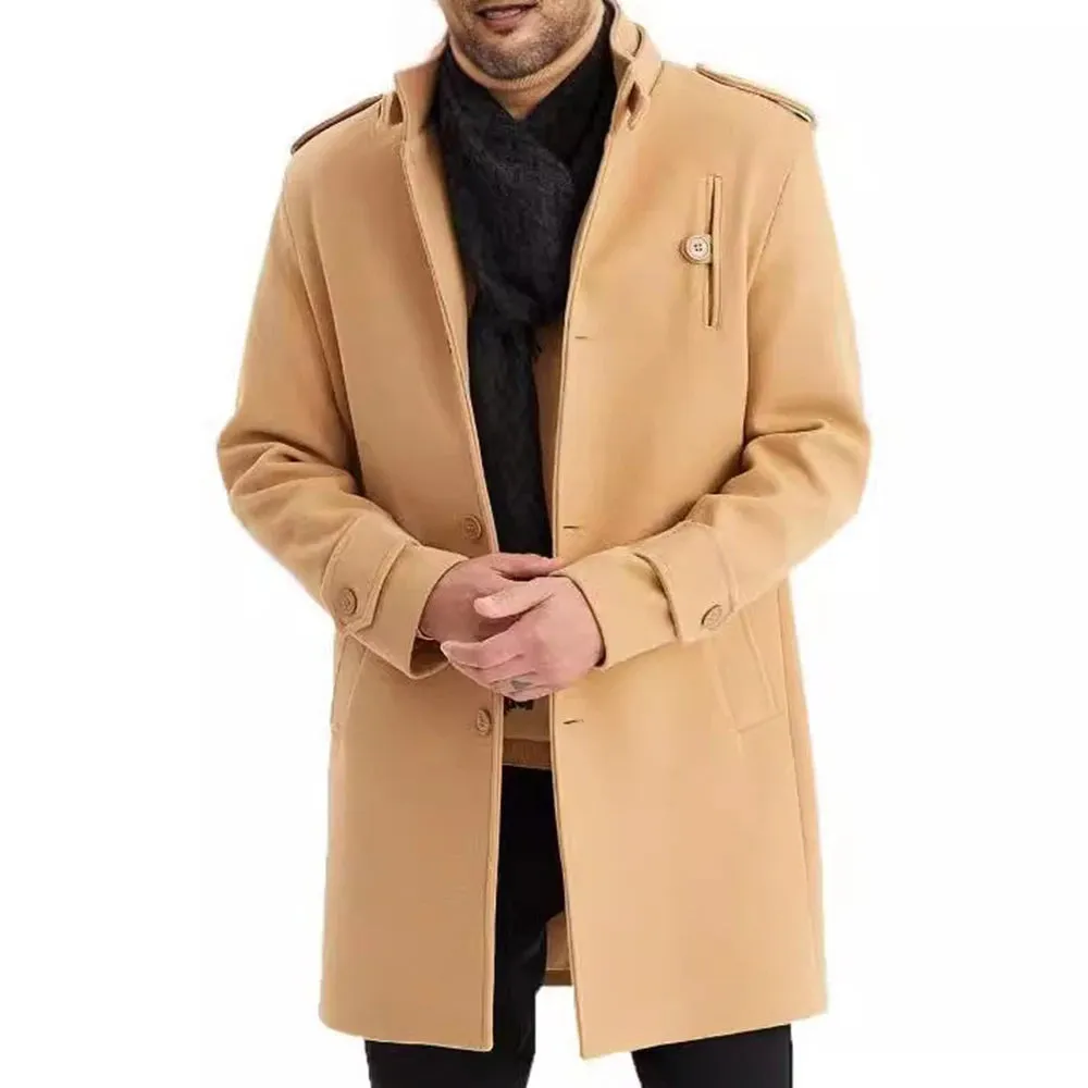 WIAOFELLAS  -  2025 Spring and Autumn New Men's Solid Color Y2K Wool Coat Fashion Trend Casual Daily Single-Breasted Mid-Length Windbreaker Men