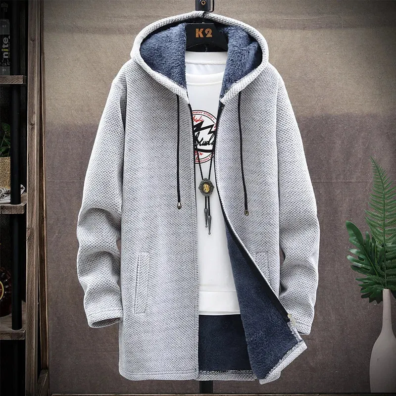 Winter Casual Men's Sweater Coat Warm Korean Hooded For Man Fleece Jacket Thicker Fashion Knitted Mid-length Jacket