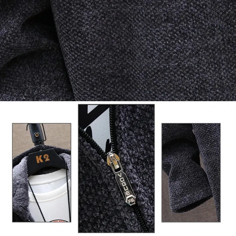 Winter Casual Men's Sweater Coat Warm Korean Hooded For Man Fleece Jacket Thicker Fashion Knitted Mid-length Jacket