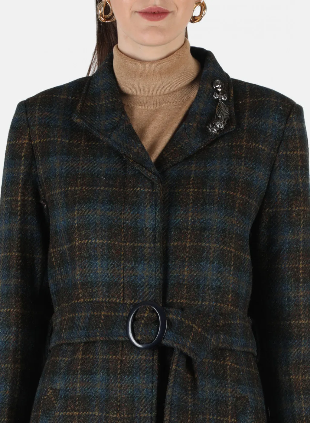 Women Blue Check Coat