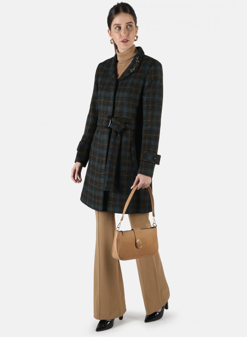 Women Blue Check Coat