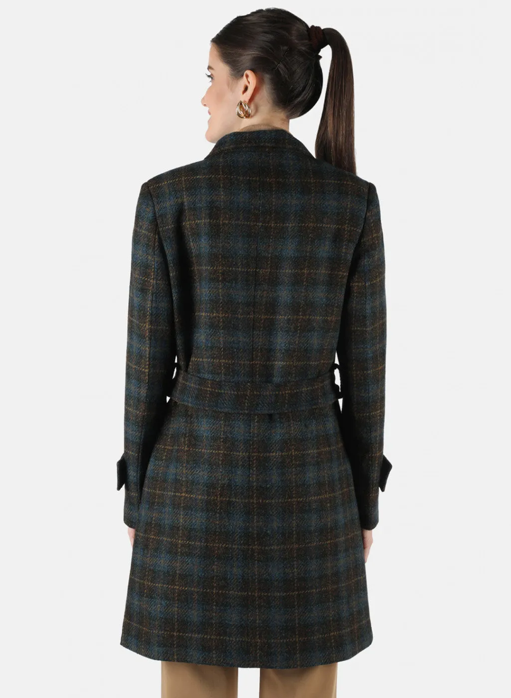 Women Blue Check Coat