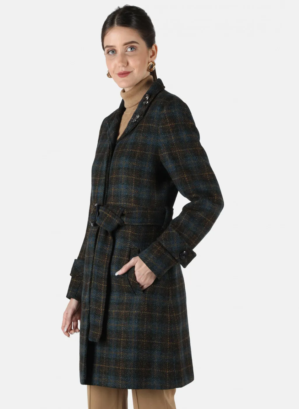 Women Blue Check Coat