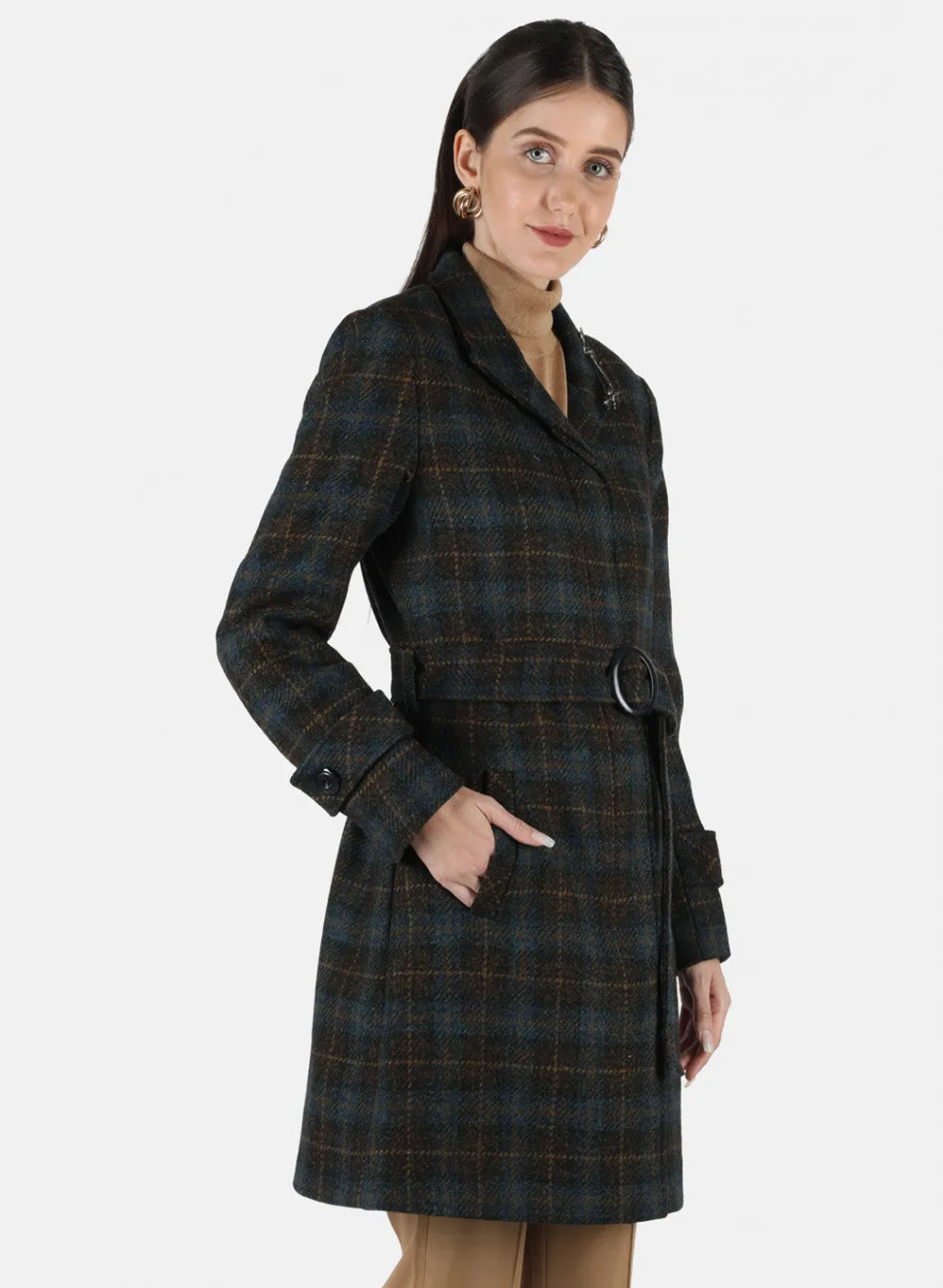 Women Blue Check Coat