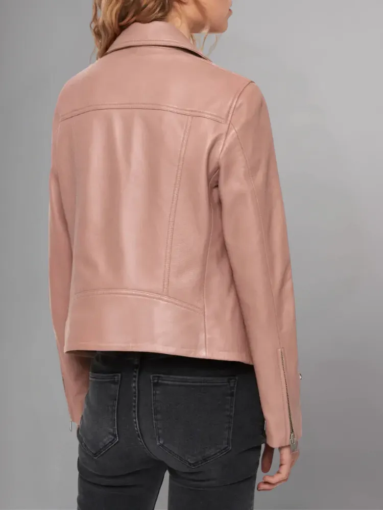 Womens Pink Leather Biker Jacket