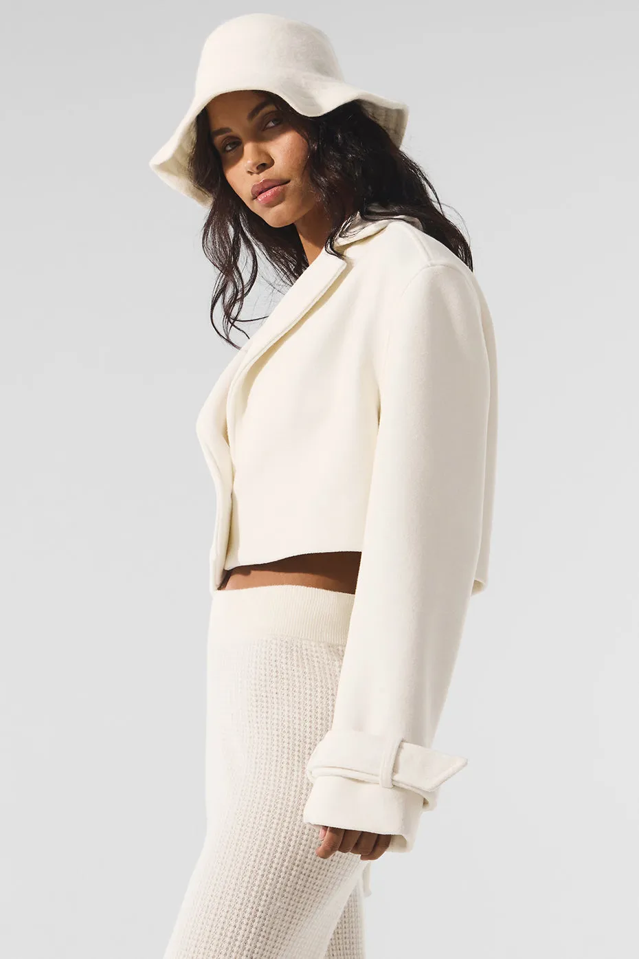 Wool Cropped Metro Trench - Ivory