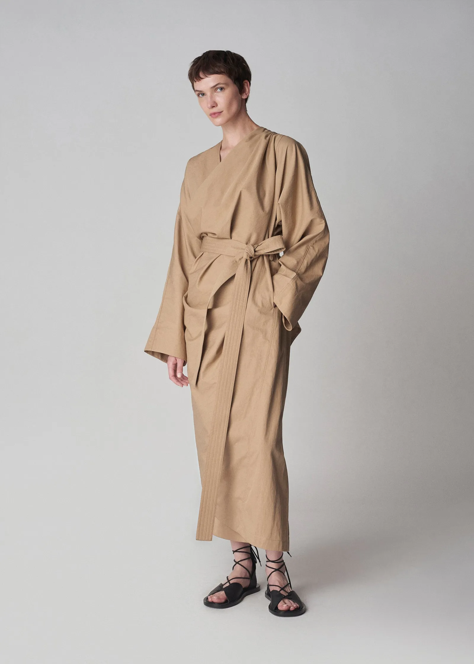 Wrapped Trench in Cotton Twill - Camel